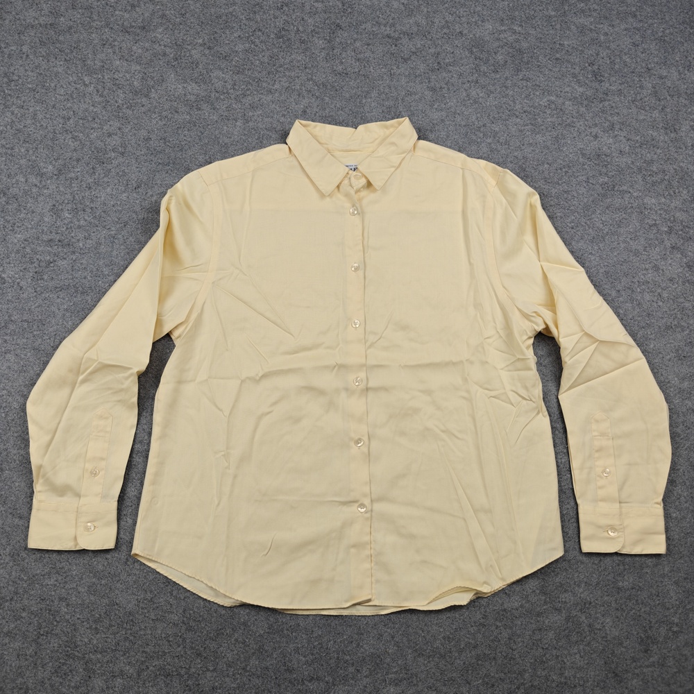 Pendleton Button-Up Womens 14 Petite Yellow Cotton Blend Collared Long Sleeve